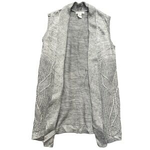 ABITO Womens Grey Knit Open Front Sleeveless‎ Long Cardigan Vest Sweater Size S